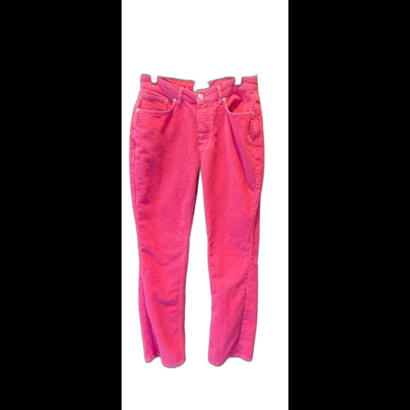 ASOS Design Women Pants Sz  28 / 32 Corduroy Bright Pink Slacks Button Front - Picture 1 of 10